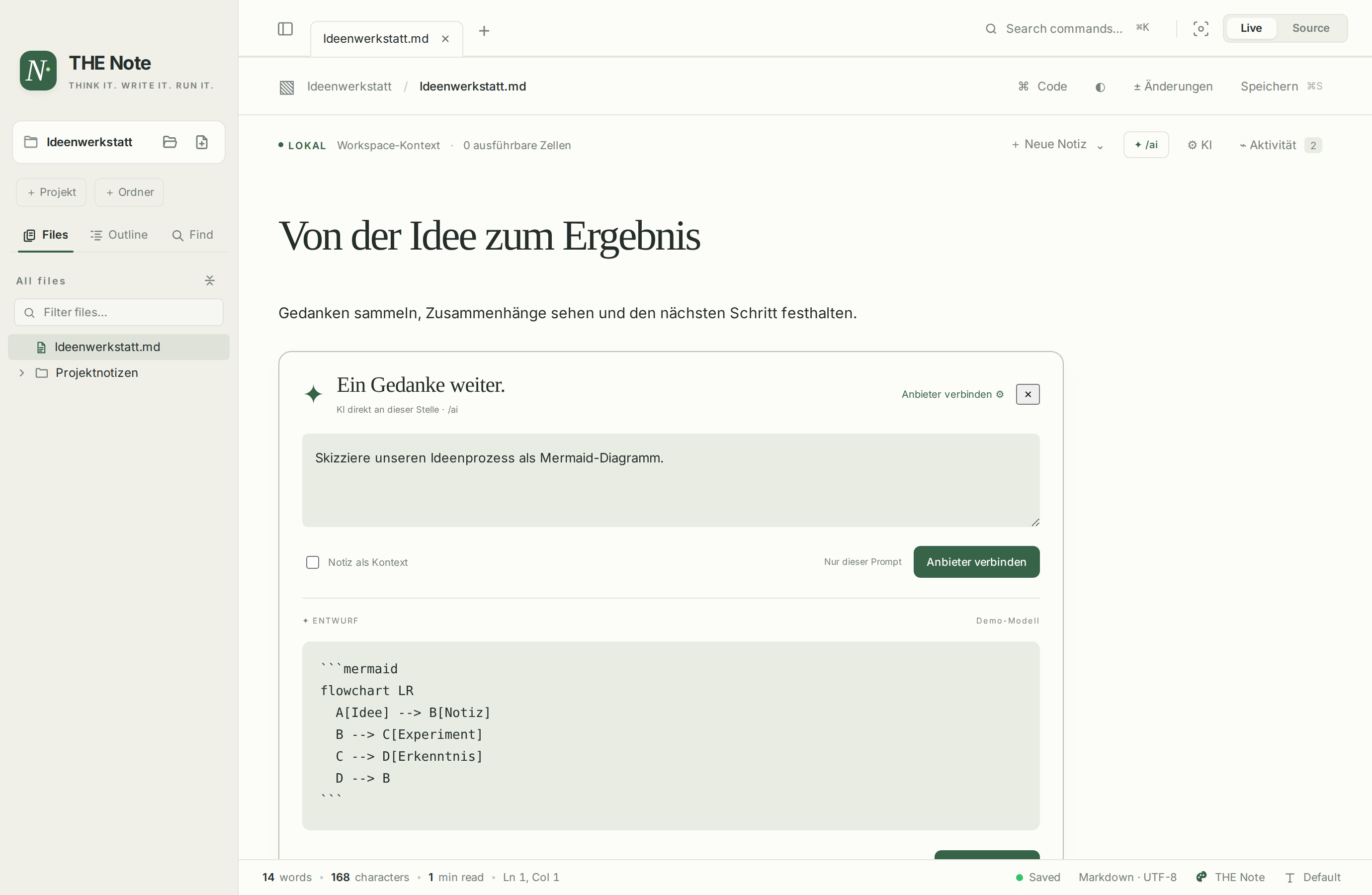 Inline AI with a prompt and a Mermaid draft