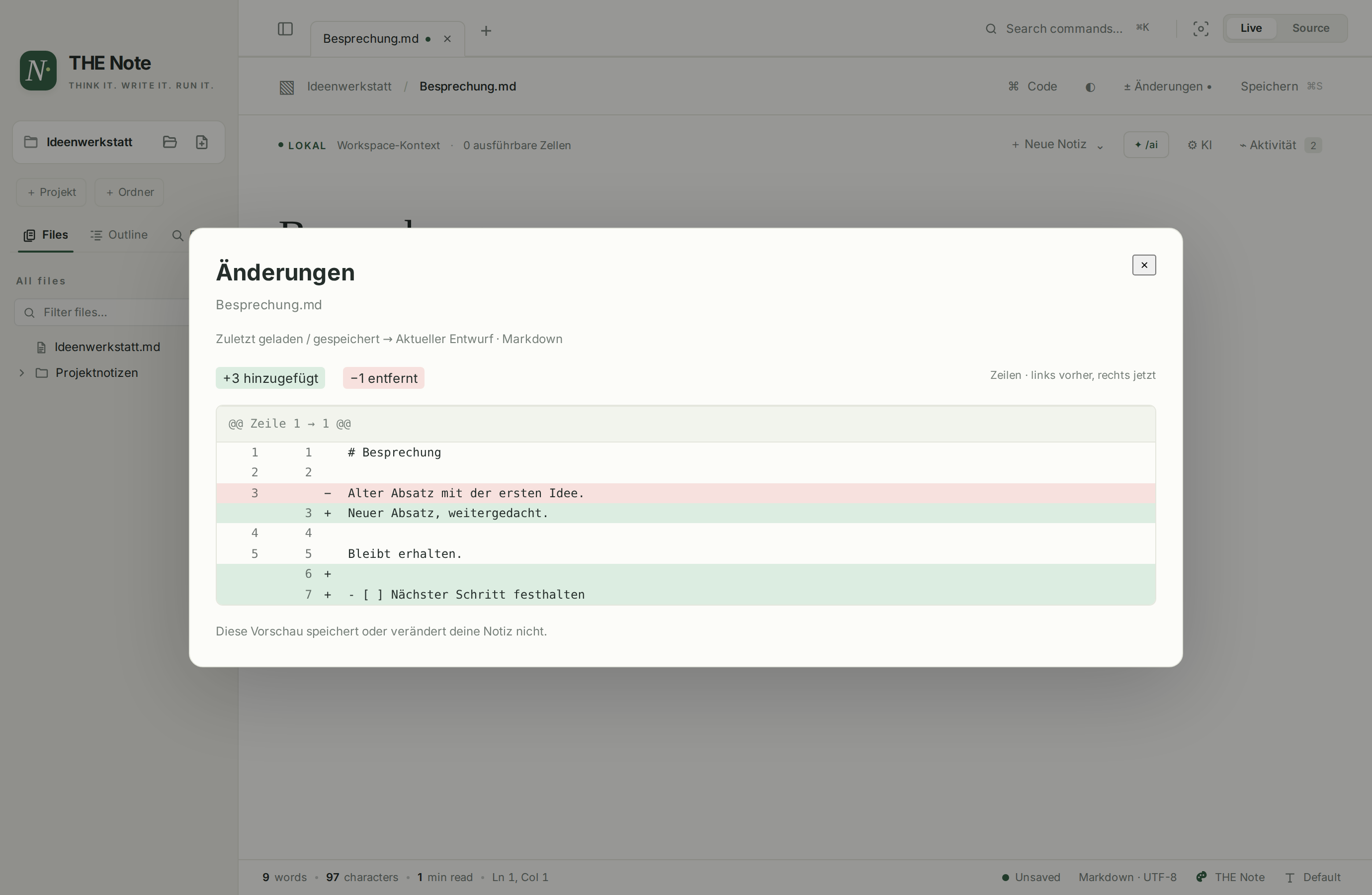 Diff with red deletions and green additions